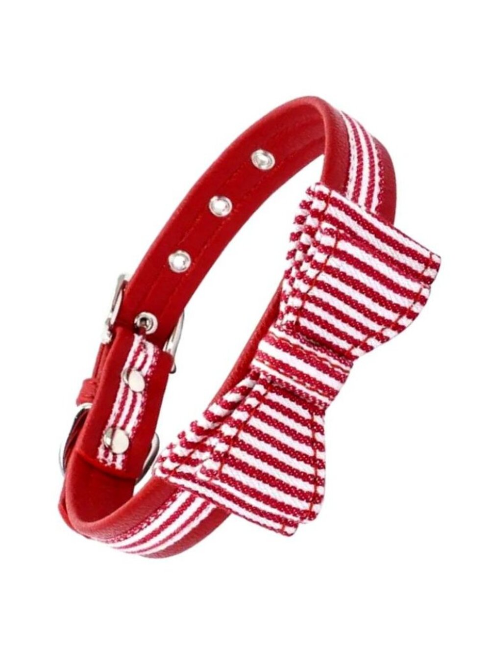 Zachary Saylor Preppy Red Oxford Stripe Bow Tie Dog Collar Small Gift Packaged
